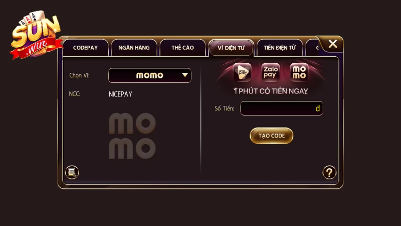 Nạp tiền cổng game Sunwin bằng ví Momo
