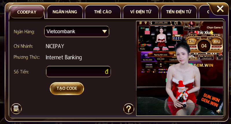 Hướng dẫn giao dịch nạp tiền nhanh tại SunWin